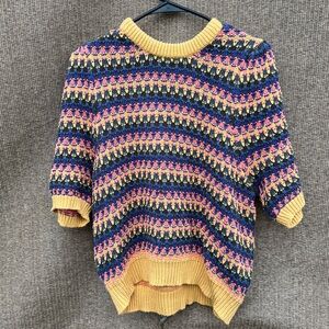 Vintage Universal Thread Yellow Pink striped Knit Sleeve Women’s Sz 2XL Sweater